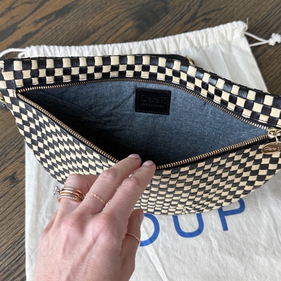 Clare V Grande Fanny Black/Cream Woven Checker Crossbody Bag Gorgeous w/dustbag - Picture 10 of 17